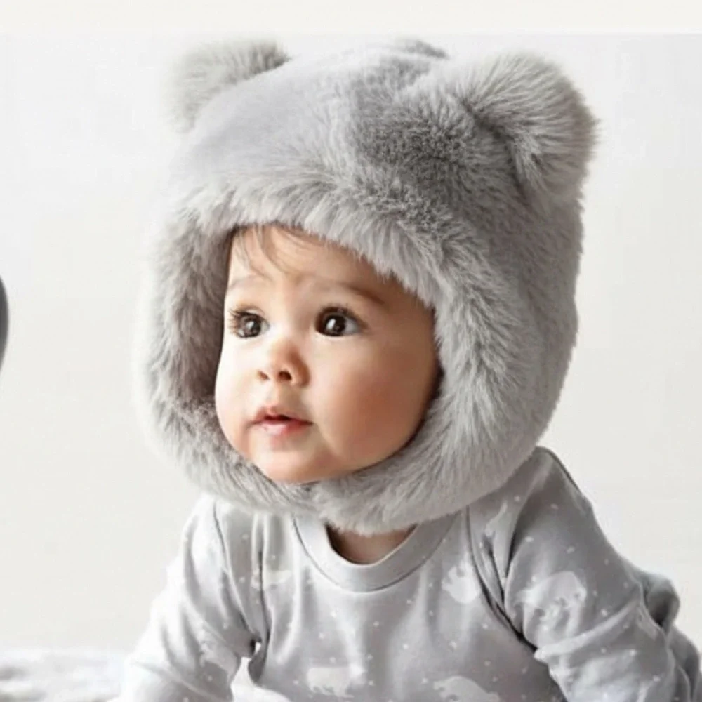 Restoration Hardware LUXE Fur Baby Animal Hood - Grey - 12 Months NWT